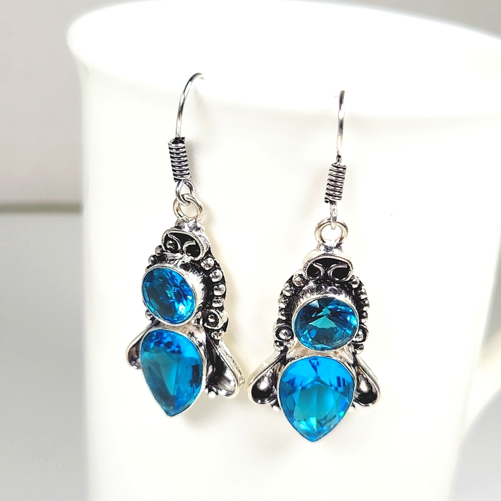Blue Topaz Gemstone .925 Sterling Silver Drop Dangle Earrings